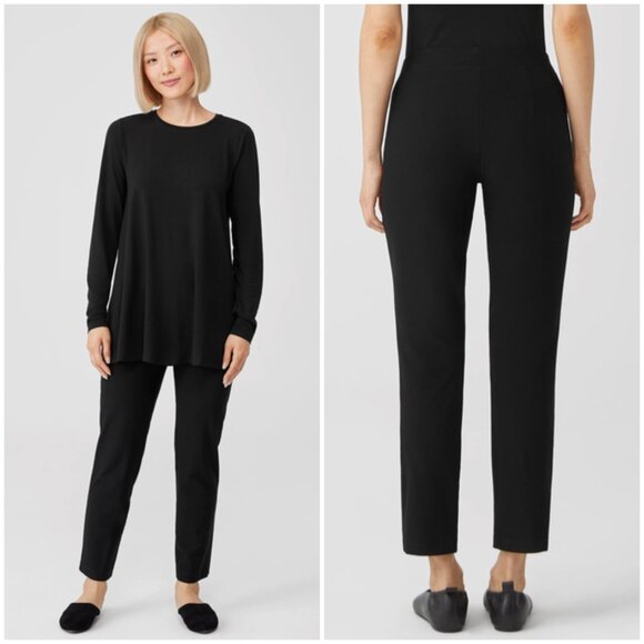 EILEEN FISHER System Washable Stretch Crepe Slim Ankle Pant Black size M - Picture 3 of 12